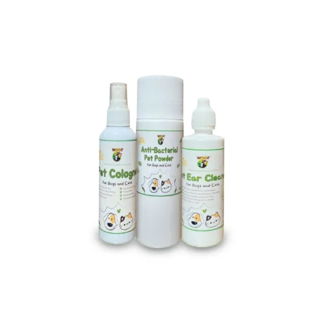 Pet Hygiene Package: 1 Pet Cologne (100ml), 1 Anti-Bacterial Powder (100g), 1 Ear Cleaner (60ml)