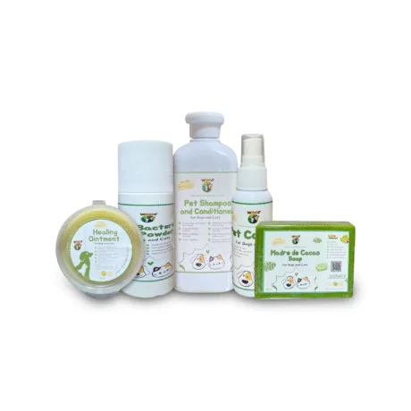 Bulilit Kit: 1 Shampoo and Conditioner (250ml), 1 MDC Soap (135g), 1 Pet Cologne (50ml), 1 Anti-Bacterial Powder (50g), 1 Healing Ointment (60g)