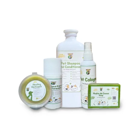 Starter Kit: 1 Shampoo and Conditioner (500ml), 1 MDC Soap (135g), 1 Pet Cologne (100ml), 1 Anti-Bacterial Powder (50g), 1 Healing Ointment (100g)